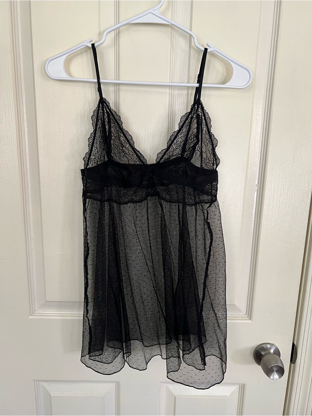 Victoria’s Secret Black Sheer Lace Babydoll Chemise Lingerie Size Large
